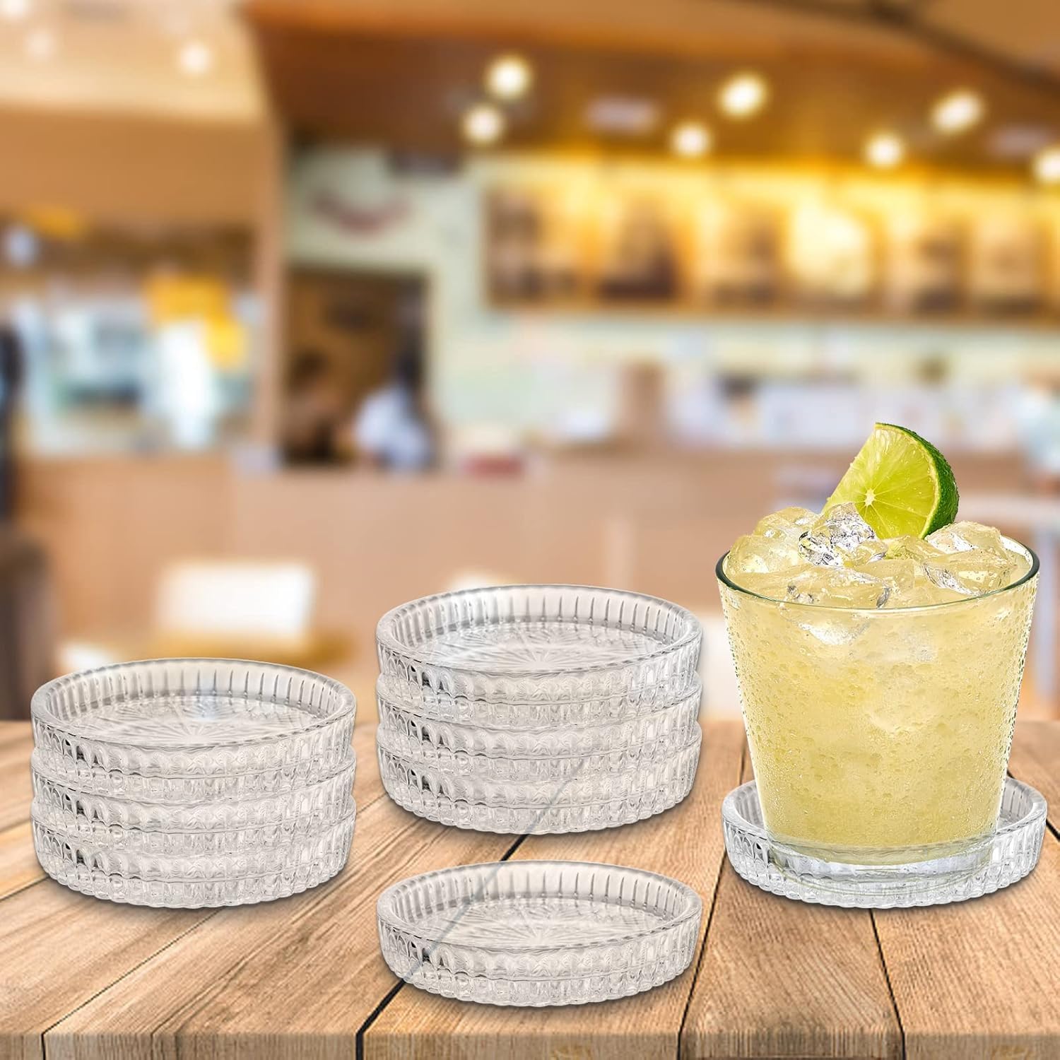 Ragyula (Set Of 6) Round Glass Drink Coasters, Crystal Coasters Decorative Glass Plates Clear Glass Coasters For Mugs, Cups, Din